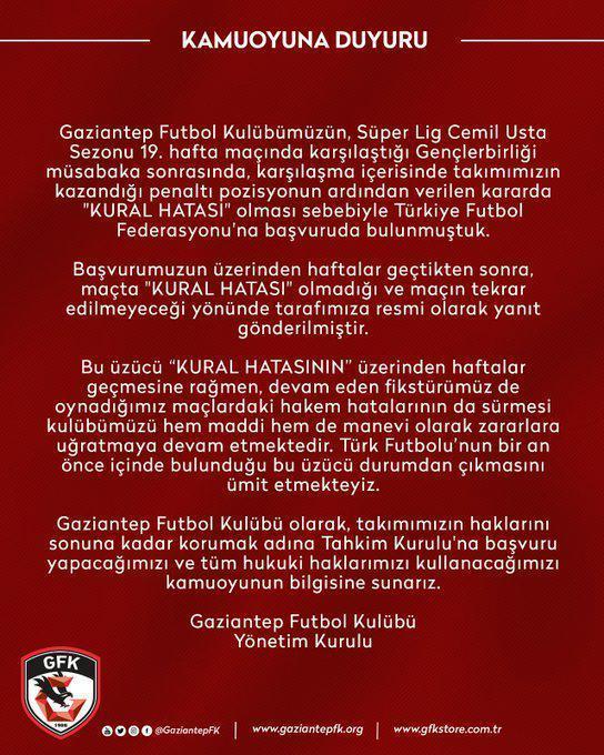 Gaziantep FKdan sert açıklama