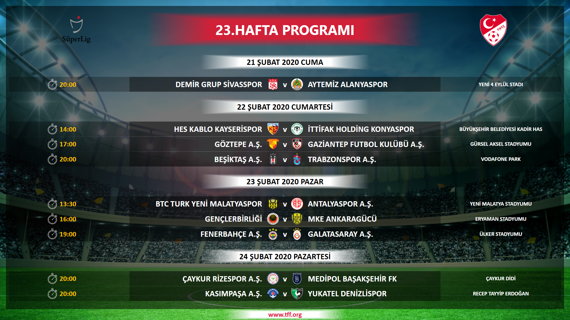Süper Ligde 21-25. hafta programı açıklandı
