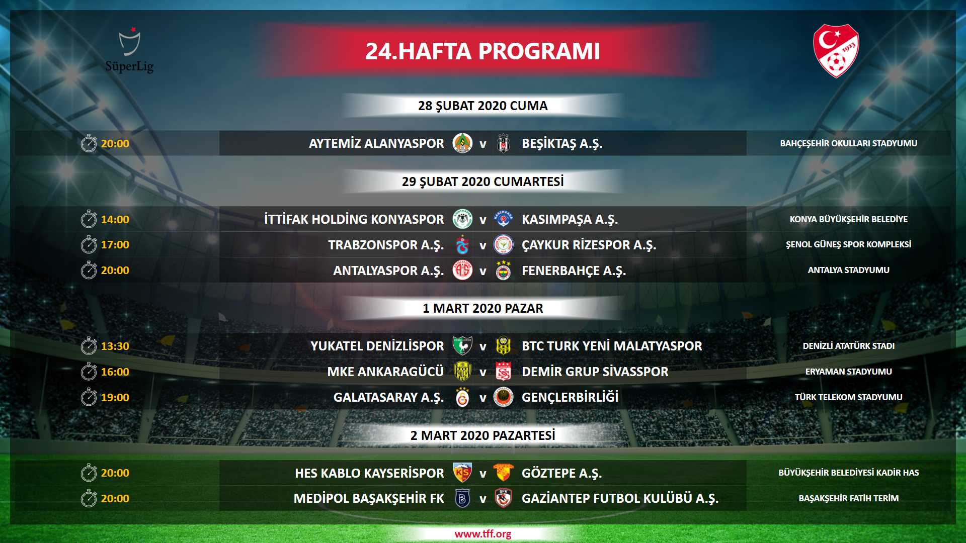 Süper Ligde 21-25. hafta programı açıklandı