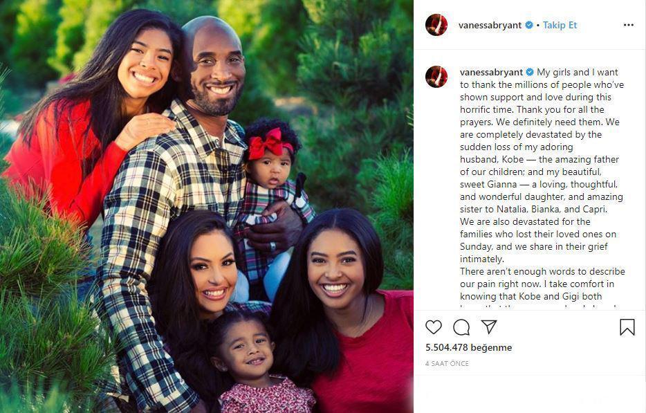 Kobe Bryantın eşi Vanessa Bryant kazadan sonra ilk kez konuştu