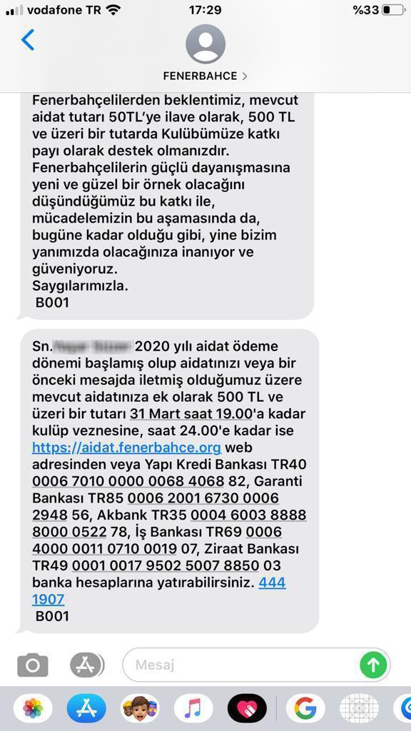 Fenerbahçeden üyelere özel mesaj