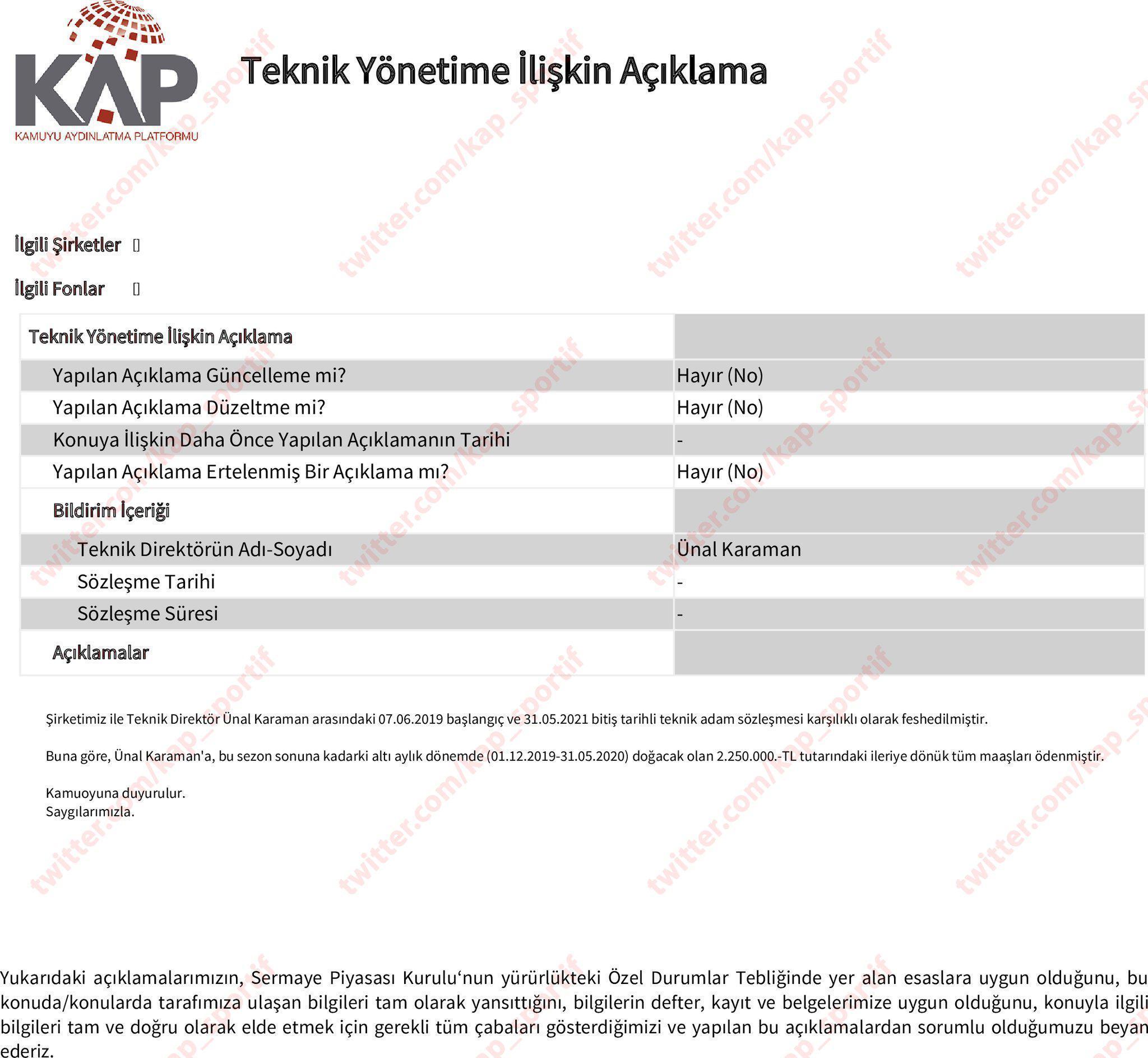 Ünal Karaman ile Trabzonsporun yolları resmen ayrıldı
