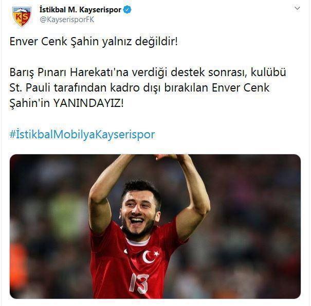 Süper Lig kulüplerinden Enver Cenk Şahine destek mesajı