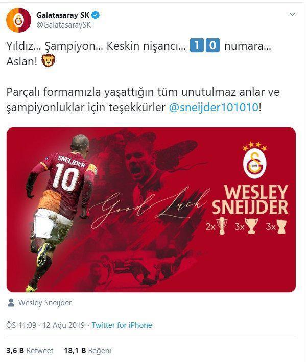 Galatasaraydan Sneijdere teşekkür mesajı: Tüm unutulmaz anlar için...