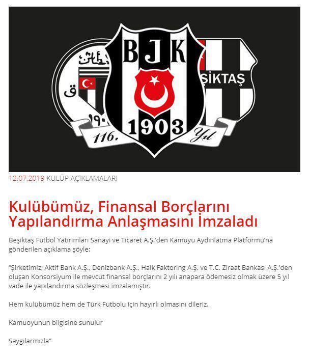 FLAŞ Beşiktaştan yapılandırma açıklaması