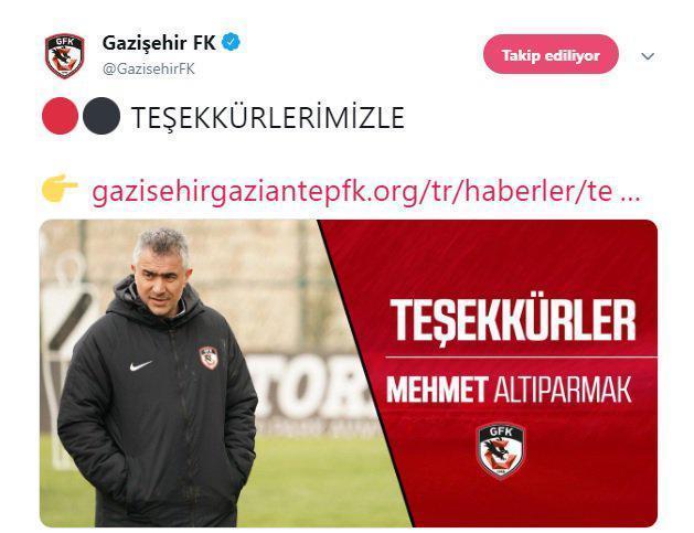Gazişehir Gaziantepte Mehmet Altıparmak dönemi sona erdi