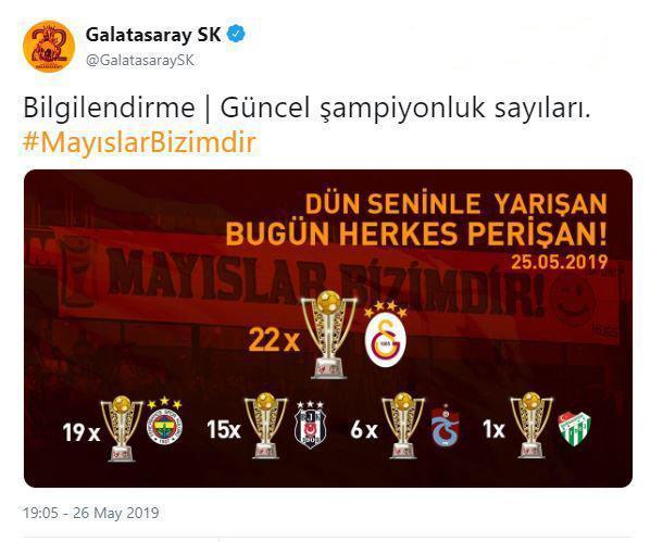 Galatasaraydan rakiplerine şampiyonluk göndermesi