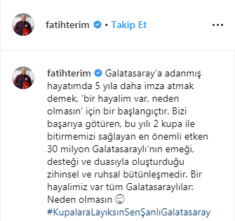 Fatih Terim sosyal medyadan taraftara seslendi