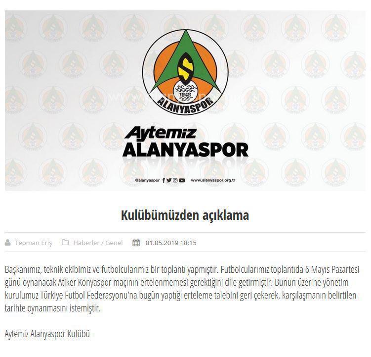 Alanyaspor maça çıkacak
