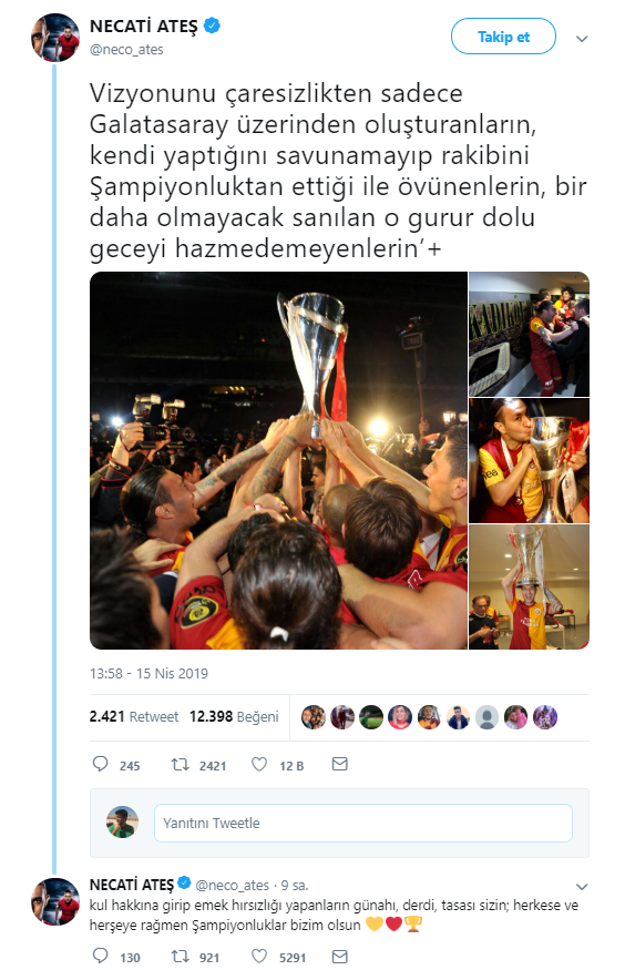 Necati Ateşten Fenerbahçeye sert yanıt