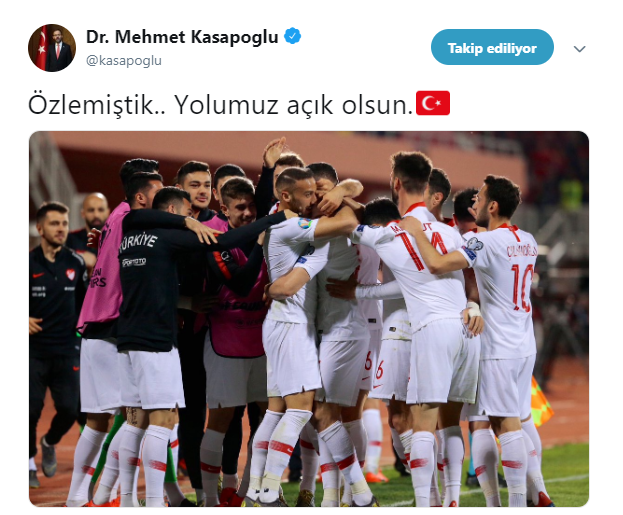 Mehmet Kasapoğlundan tebrik mesajı