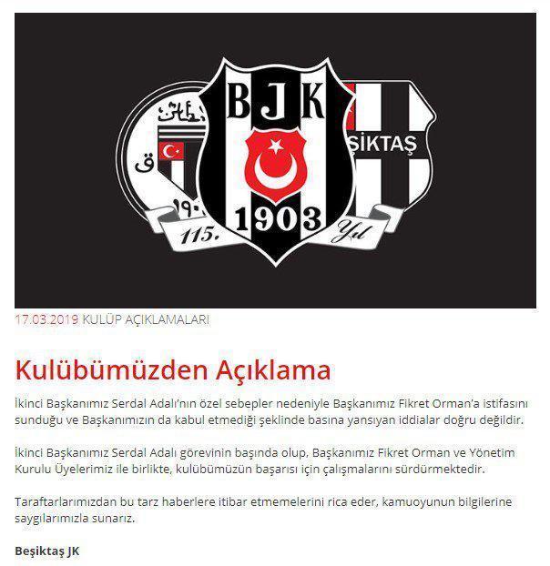 Beşiktaş Serdar Adalı iddiasını yalanladı