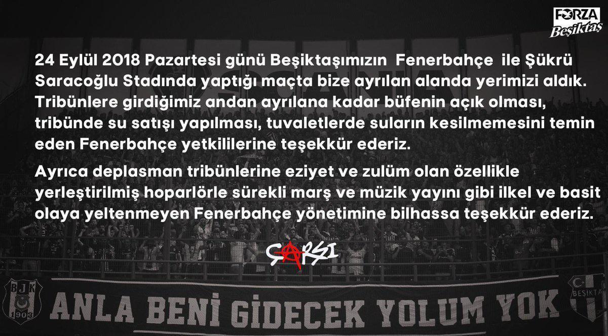 Çarşı grubundan Fenerbahçe yönetimine teşekkür mesajı