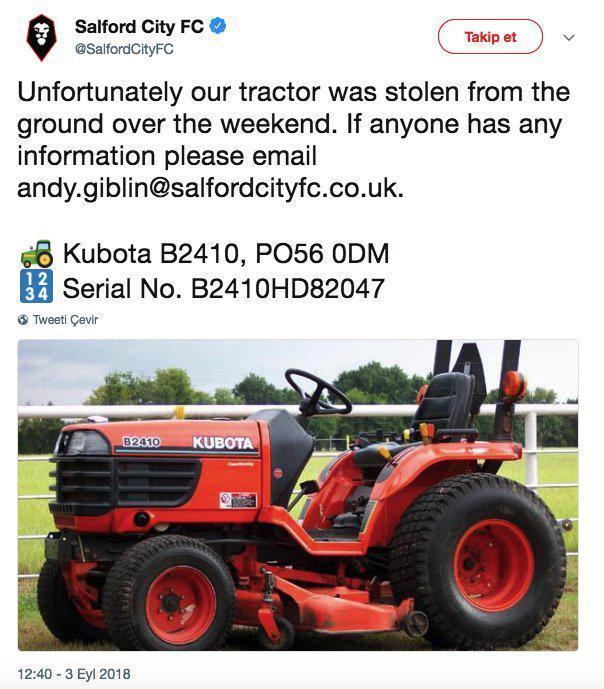 İlginç hırsızlık Salford Citynin traktörü çalındı