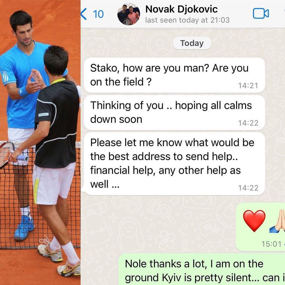 Novak Djokovic, Ukraynaya yardım edebilmek için Sergiy Stakhovskyye ulaştı