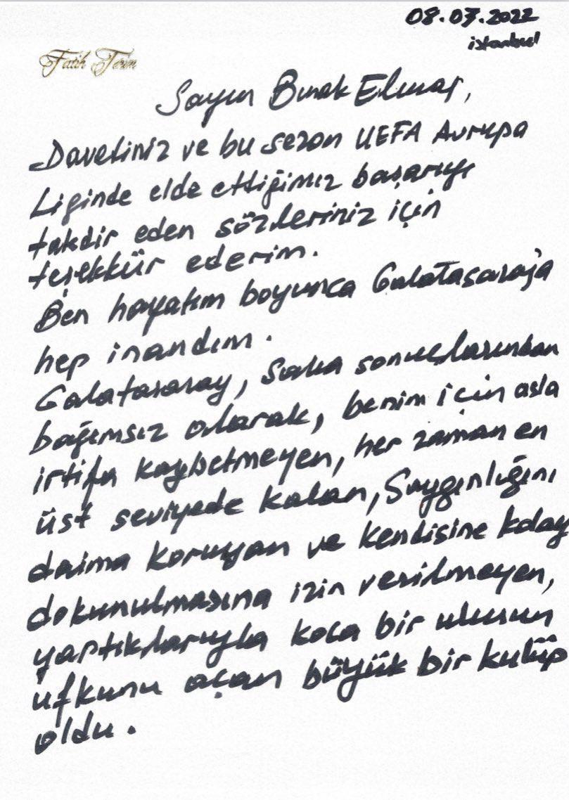 Fatih Terimden, Galatasaray Başkanı Burak Elmasın mektubuna yanıt: Barcelona maçına gidecek mi