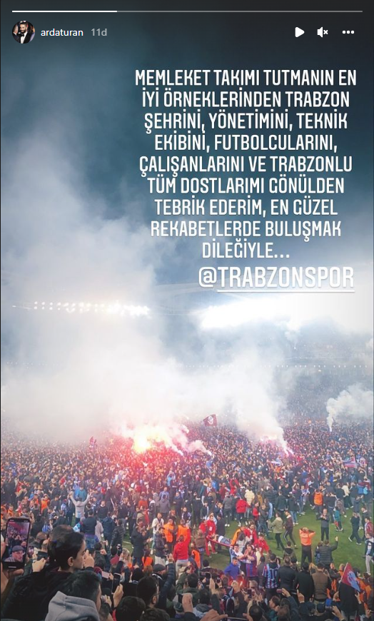 Galatasarayda Arda Turandan Trabzonspora tebrik paylaşımı