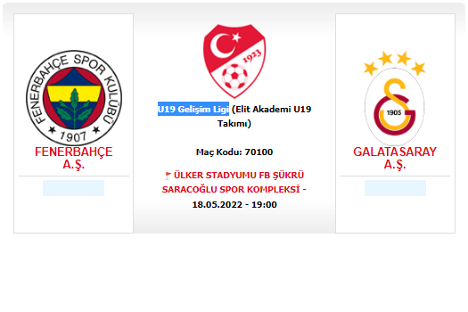 U19 Gelişim Liginde Fenerbahçe - Galatasaray derbisi Kadıköyde