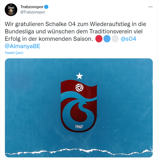 Trabzonspordan Schalke 04e tebrik mesajı