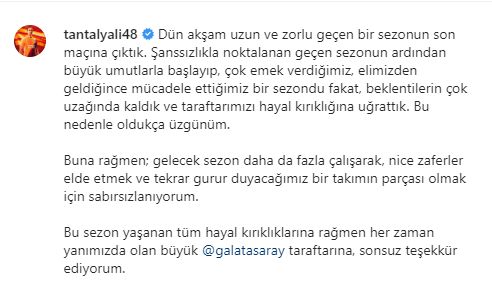 Taylan Antalyalı Galatasaray taraftarlarına mesaj: Hayal kırıklığına uğrattık
