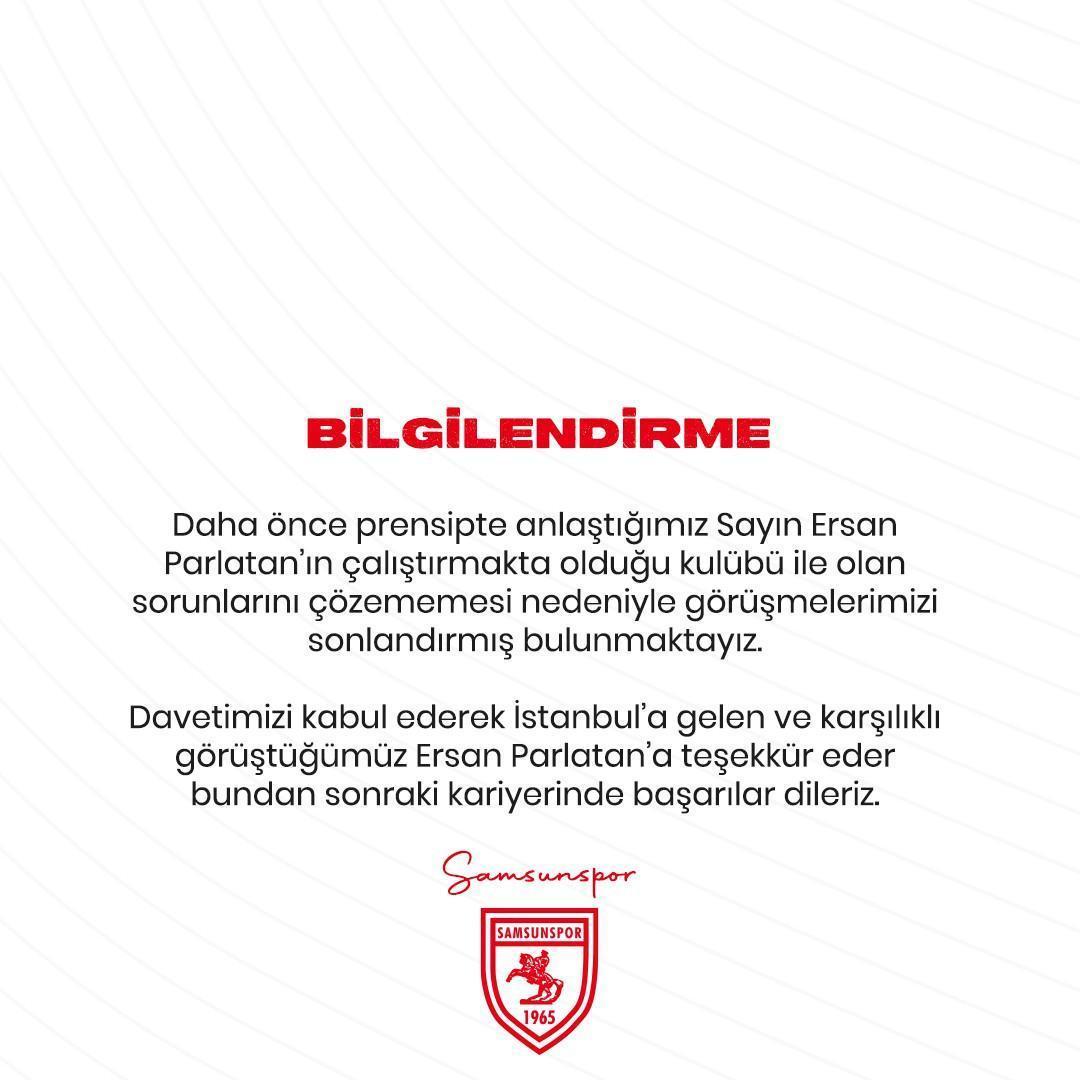 Samsunsporda teknik direktör krizi Son dakika Ersan Parlatan açıklaması...