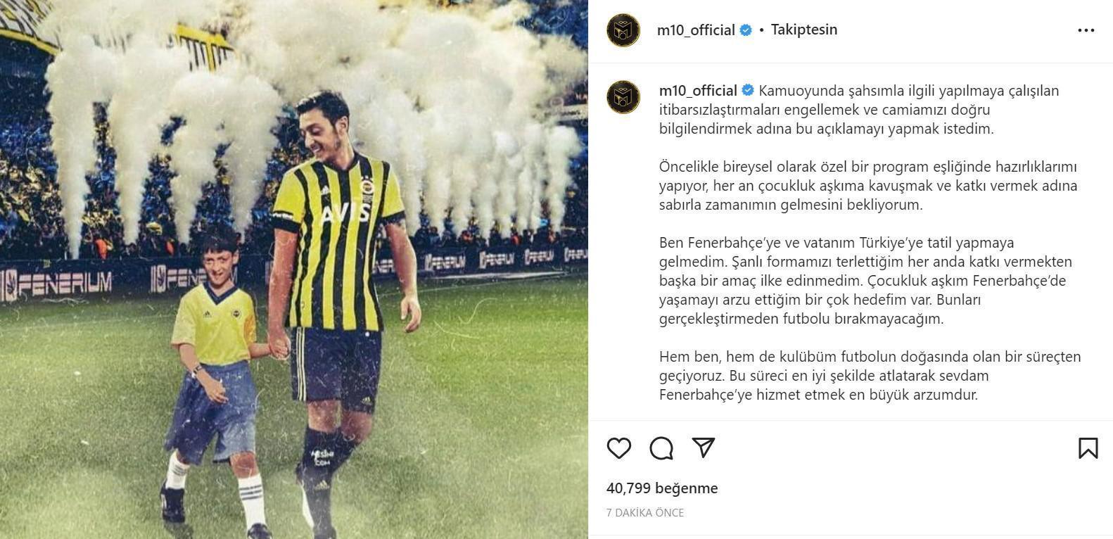 Mesut Özil: Fenerbahçedeki hedeflerime ulaşmadan futbolu bırakmayacağım