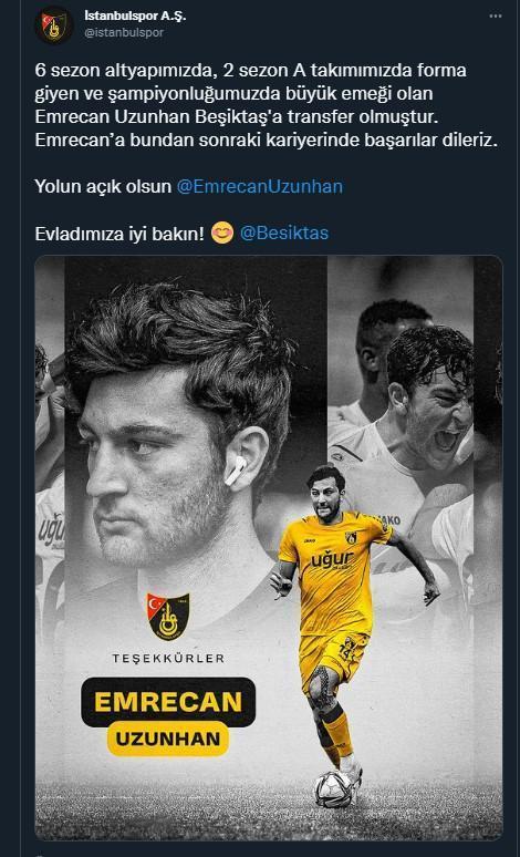 İstanbulspordan, Beşiktaşa transfer olan Emrecan Uzunhana veda