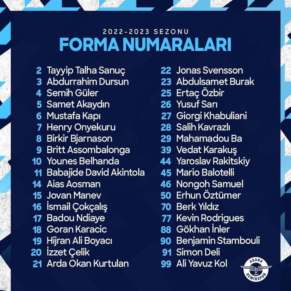 Adana Demirsporda futbolcuların yeni sezon forma numaraları belli oldu