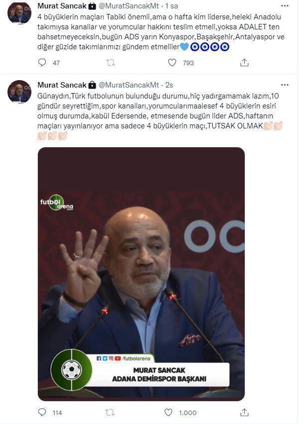 Adana Demirspor Başkanı Murat Sancaktan sitemkâr paylaşım