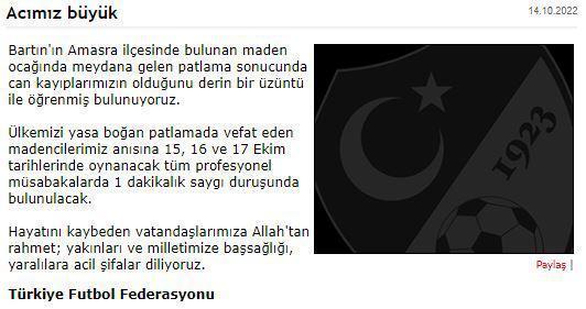 Bartında maden faciası Spor camiasından başsağlığı mesajları
