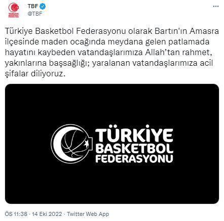 Bartında maden faciası Spor camiasından başsağlığı mesajları