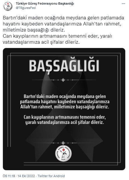 Bartında maden faciası Spor camiasından başsağlığı mesajları