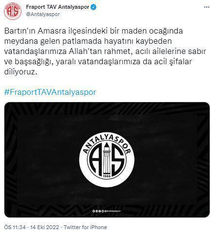 Bartında maden faciası Spor camiasından başsağlığı mesajları
