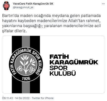 Bartında maden faciası Spor camiasından başsağlığı mesajları