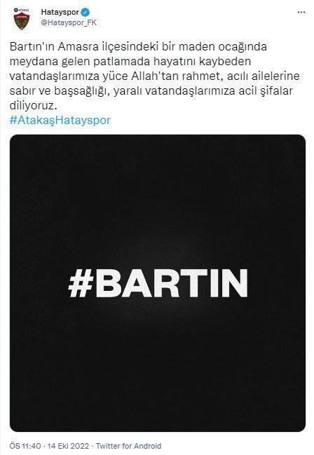 Bartında maden faciası Spor camiasından başsağlığı mesajları