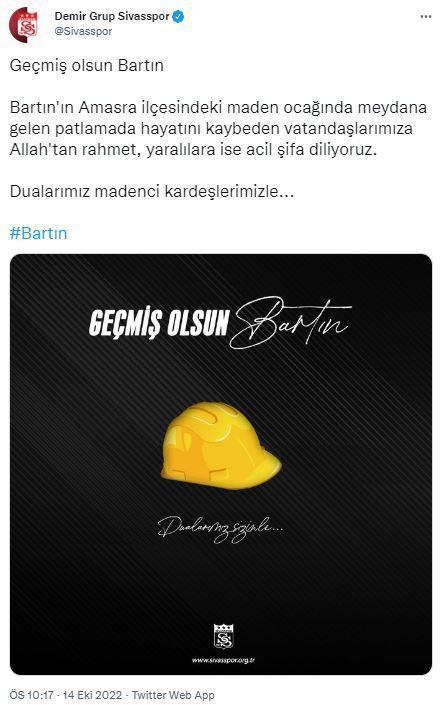 Bartında maden faciası Spor camiasından başsağlığı mesajları