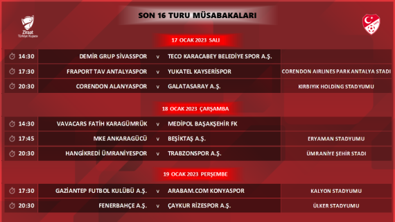 Türkiye Kupası Son 16 Turu maç programı açıklandı