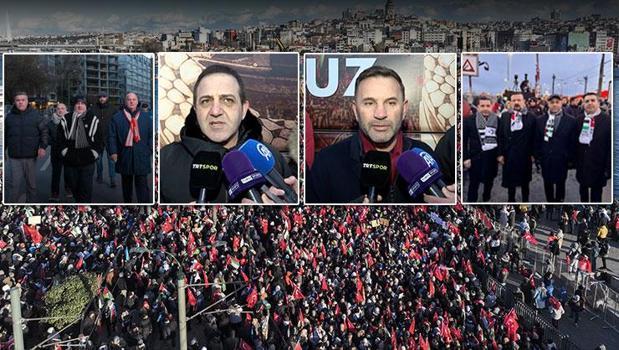 Spor camiası, Filistin'e destek olmak için Galata Köprüsü'nde düzenlenen eyleme katıldı