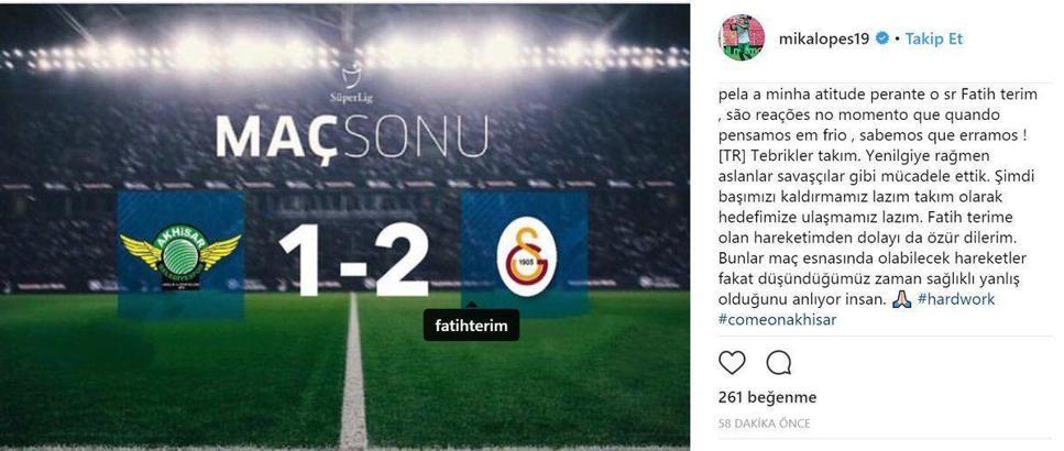 Miguel Lopes, Fatih Terim'den özür diledi