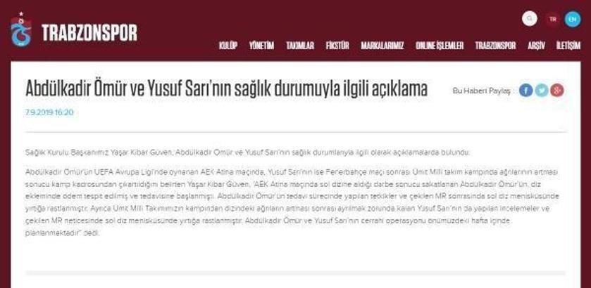 Trabzonspor'dan Abdülkadir ve Yusuf açıklaması