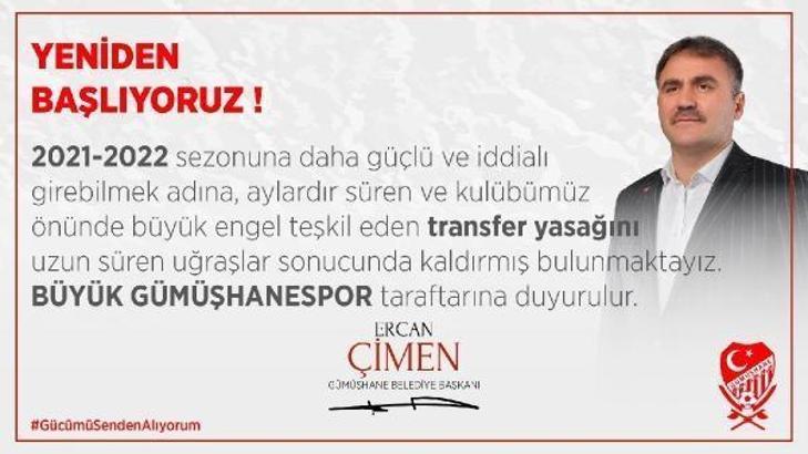 Gümüşhanespor transfer yasağını kaldırdı