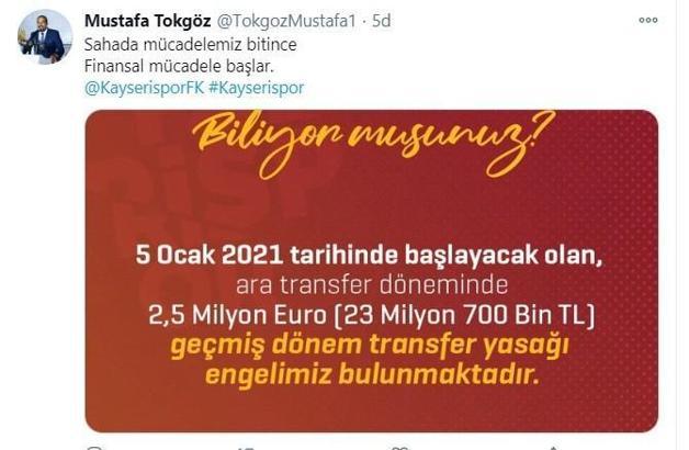 Mustaf Tokgöz: Kayserispor'un transfer yasağı bulunuyor
