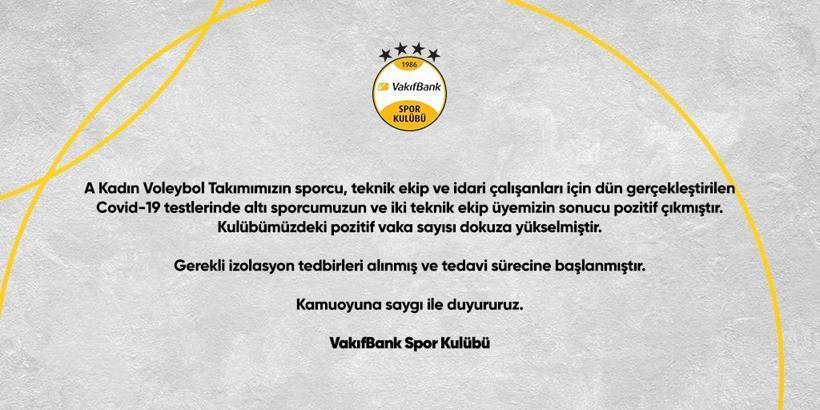 Vakıfbank'ta pozitif vaka sayısı 9'a yükseldi