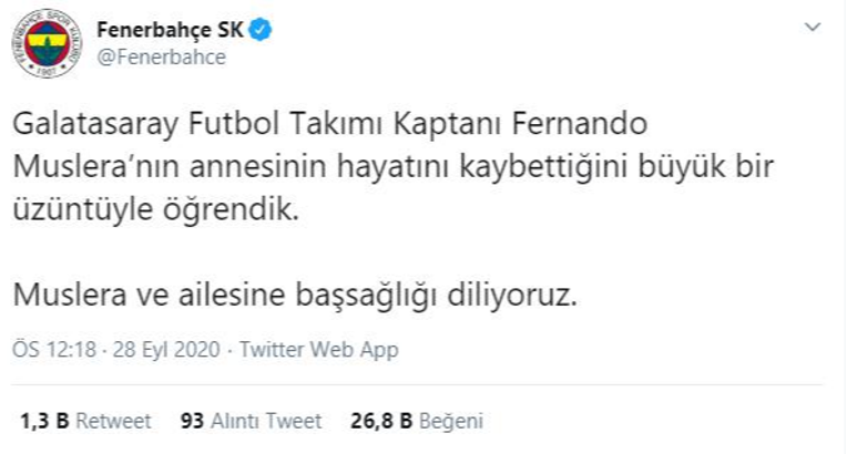 Fenerbahçe'den Muslera'ya başsağlığı mesajı