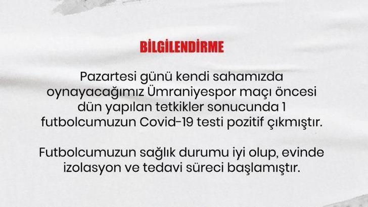 Samsunspor'da bir futbolcunun koronavirüs testi pozitif çıktı