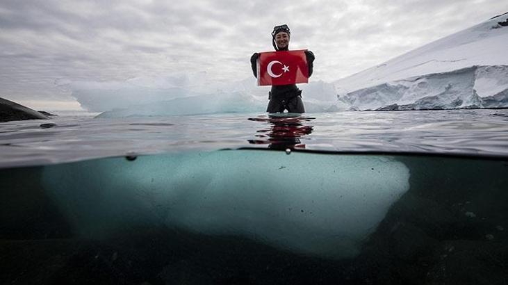Milli sporcu Şahika Ercümen'den 'beyaz kıta'da anlamlı dalış