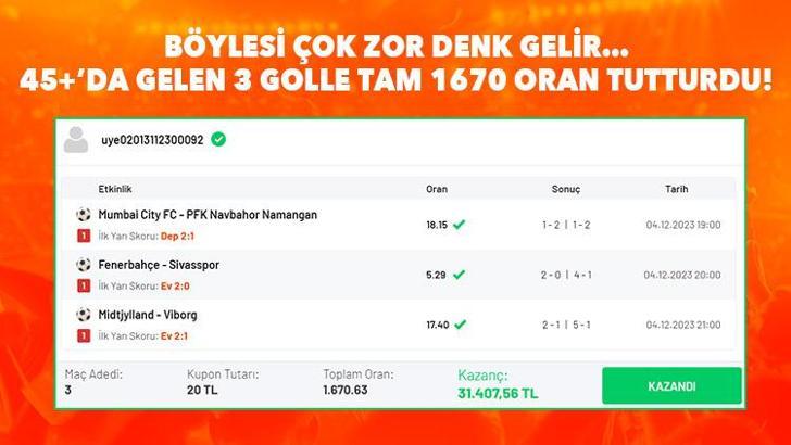 Böylesi çok zor denk gelir… 45+’da gelen 3 golle tam 1670 oran tutturdu!