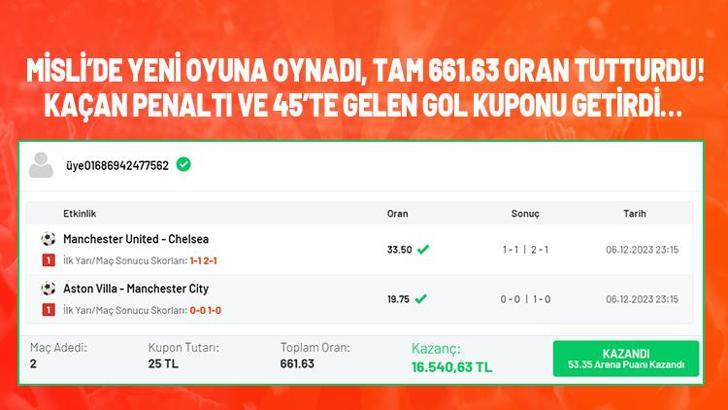 Misli’de yeni oyuna oynadı, tam 661.63 oran tutturdu! Kaçan penaltı ve 45’te gelen gol kuponu getirdi…