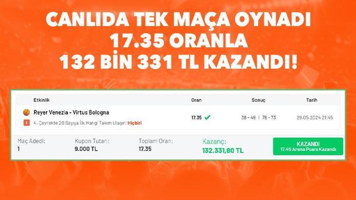 Canlıda tek maça oynadı, 17.35 oranla 132 bin 331 TL kazandı!