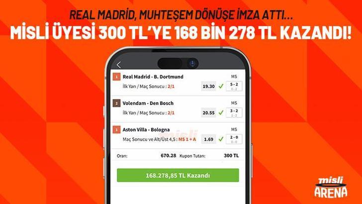 Real Madrid, muhteşem dönüşe imza attı… Misli üyesi 300 TL’ye 168 bin 278 TL kazandı!